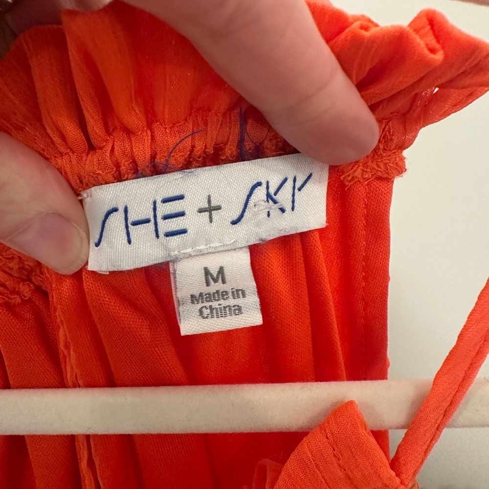 She + Sky Orange Maxi Dress High Waist Ruffle Hem Adjustable Straps Medium - Picture 6 of 7